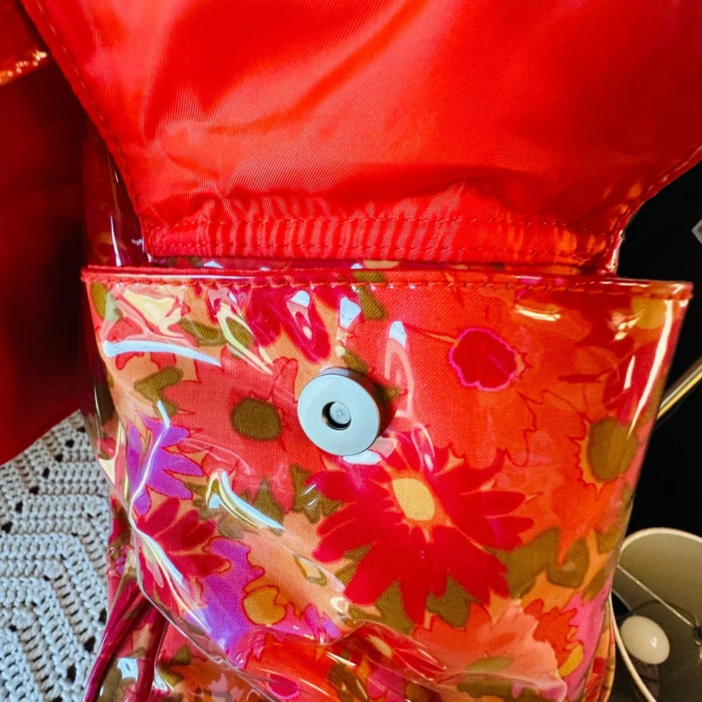 Floral Vinyl Diaper Bag Set Messenger Pouch Changing Pad Pink Orange Retro 4pc